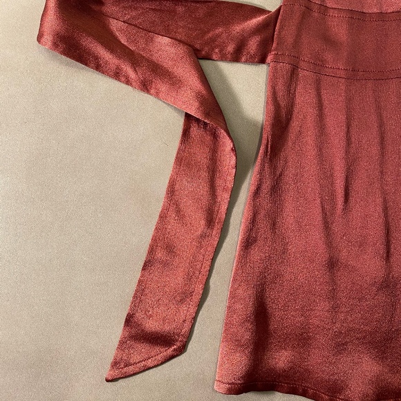 Cap Sleeve Silk Top - Burgundy Color - Picture 3 of 8